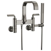 Brizo Allaria Twist Handle Wall Mounted Tub Filler with Integrated Diverter and Hand Shower Brilliance Black Onyx